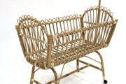 Wicker Cot mit einem BH mit Rädern 58x100xh.44-90 cm