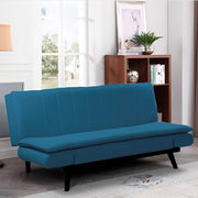Kylblau -Sofa in blauem Stoff mit schwarzen Metallfüßen