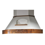 Küchenhaube Epoque weiße rustikale Ecke mit Holzrahmen Inlay Tabakfarbe 100x100 cm