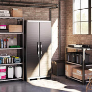 Hohe Plastikgarderobe 4 Verstärkte Regale 88x45x181h cm. Schwarze Garage XL