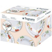 Setzen Sie 12 Platten und Tischdecke mehrfarbige Pasta -Olimpia -Linie