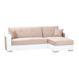 Bett weiß und beige Stoffsofa mit Halbinsel rechts 240x140xh.88 cm Effez