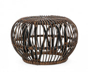 Pouf -Tisch für Outdoor in Rattan -braunen Goldenen Durchmesser 65x H44 cm