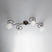 Vier hellbraune Eisendecke Licht vier Lichter in weißem Glas 87x40x H17 cm