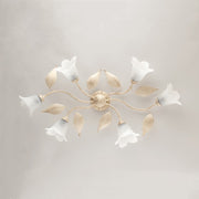 Gold Elfenbein Eisendecke Licht Sechs weiße Alabaster Lichter weiß 95x52x H20 cm