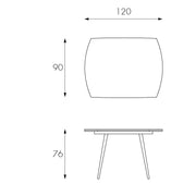 Ausleitbarer Tisch in geschmittertem Glas mit grauem Top 120/180x90h cm