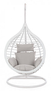 Weißer suspendierter Sessel mit synthetischer Faserkissen