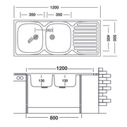 Küchenspüle Zwei Tanks mit DX DX DX Stahl 50x120 cm