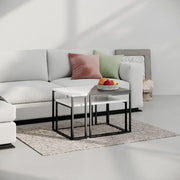 Set von drei überlappenden Tischen Ohlady White und Anthracit mit schwarzen Beinen