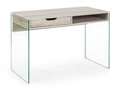 Design Desk in natürlichen Holzarmosen 1 Schublade und Glasbeine 110 x 55x 76H cm