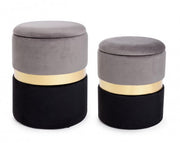 Set von zwei modernen Pouf -Öffnungsfähigen grauen schwarzen Gold