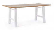 Weißer Holztisch und natürlicher Stahl 180x90 cm