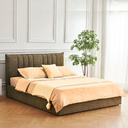 Doppelbett Saturn brauner Stoff Kopfschachtel vertikale Nähte 160x190 cm