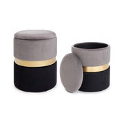 Set von zwei modernen Pouf -Öffnungsfähigen grauen schwarzen Gold