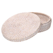 Rattan Box Algarve White Round Cmø30h10