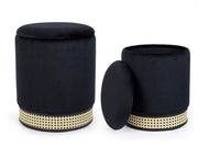 Set 2 Pouf Container Black Fabric Milena
