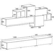 Ausgestattete Wand Zwei Rampenlicht fünf Wandeinheiten Glizzo Black Anthrazit Tromen 260x42x H195 cm
