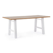 Weißer Holztisch und natürlicher Stahl 180x90 cm